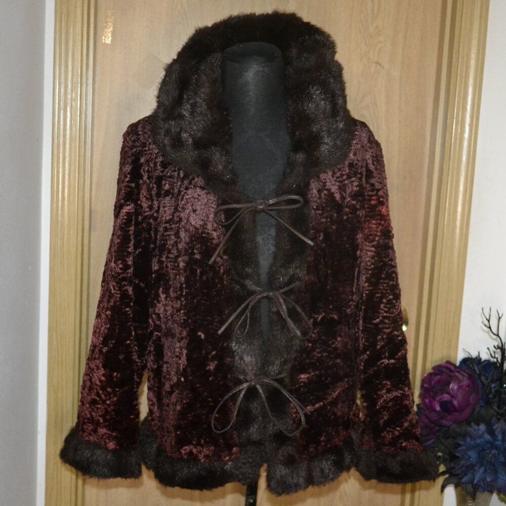 UTEX Bratz Dark Boho Witchy Faux Fur Crushed Velvet Velour Plush Y2K Jacket